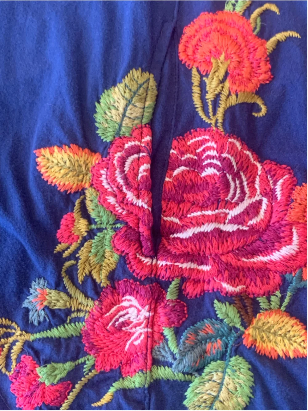 Johnny Was Cardigan XL Navy Blue Multi embroidered Floral